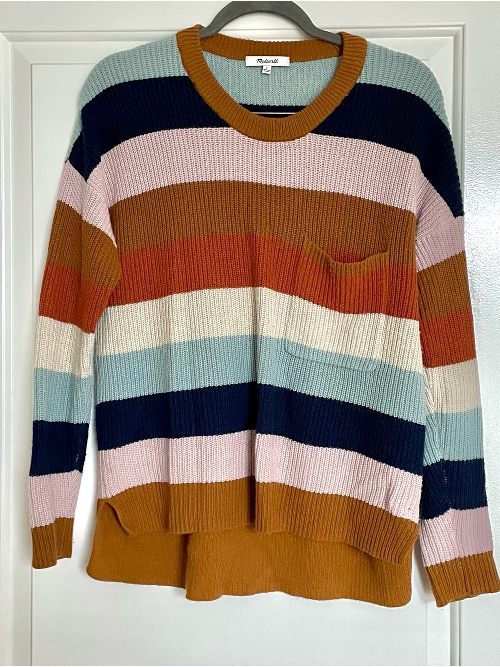 Madewell Thompson Pocket Pullover Sweater in Rainbow Stripe Size S